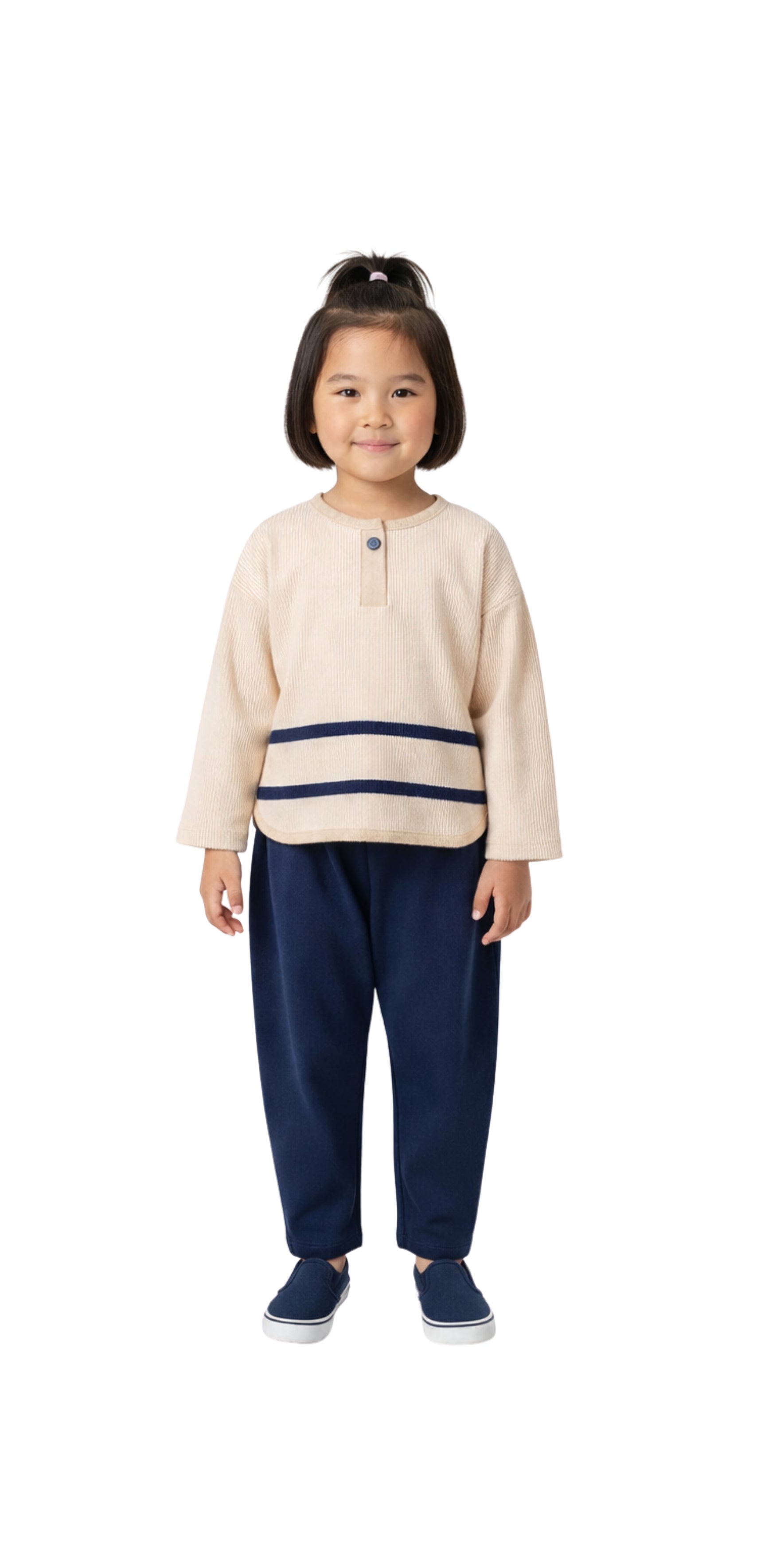 Navy Trim Corduroy Blouse