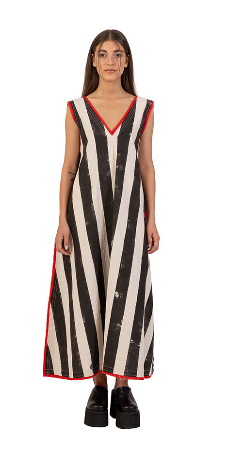 Deep V Neck Hand-Painted Stripped Dress