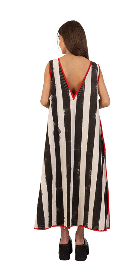 Deep V Neck Hand-Painted Stripped Dress