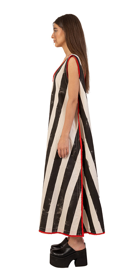 Deep V Neck Hand-Painted Stripped Dress
