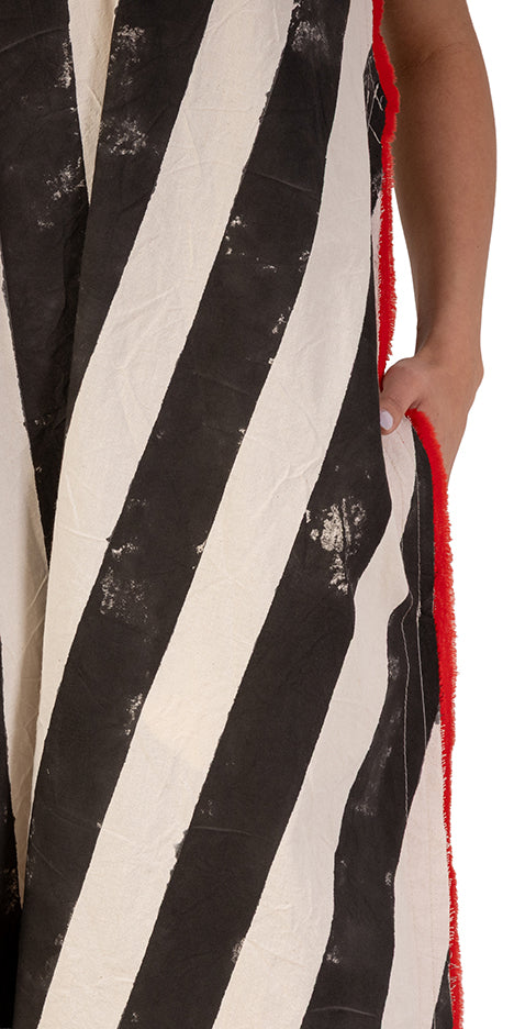 Deep V Neck Hand-Painted Stripped Dress