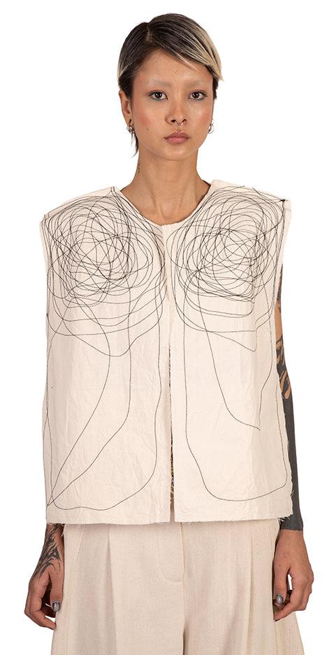 Mood Raw-Hem Embroidered Vest
