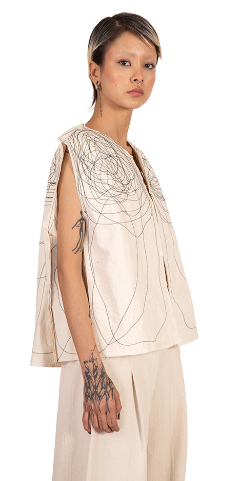 Mood Raw-Hem Embroidered Vest
