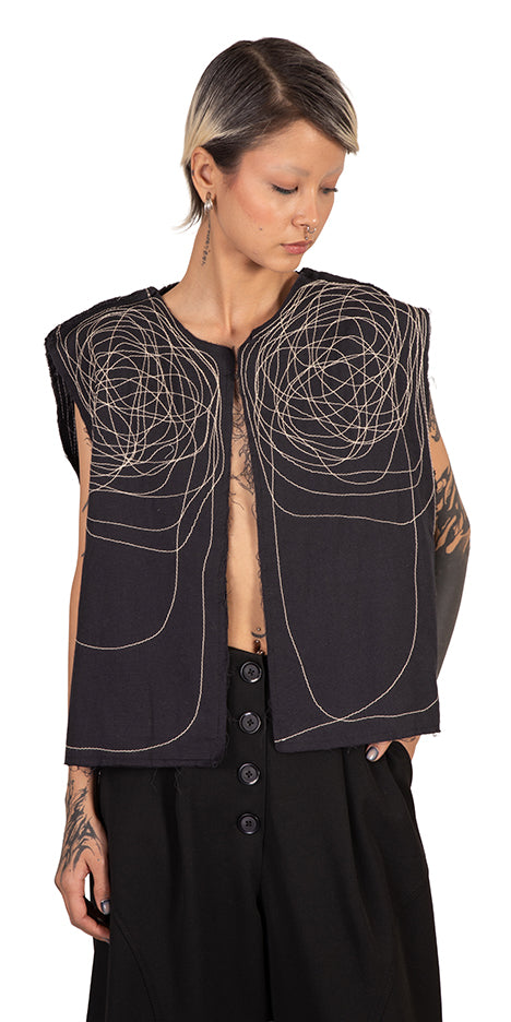 Mood Raw-Hem Embroidered Vest