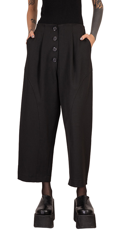 Button-Front Wide-Leg Pants