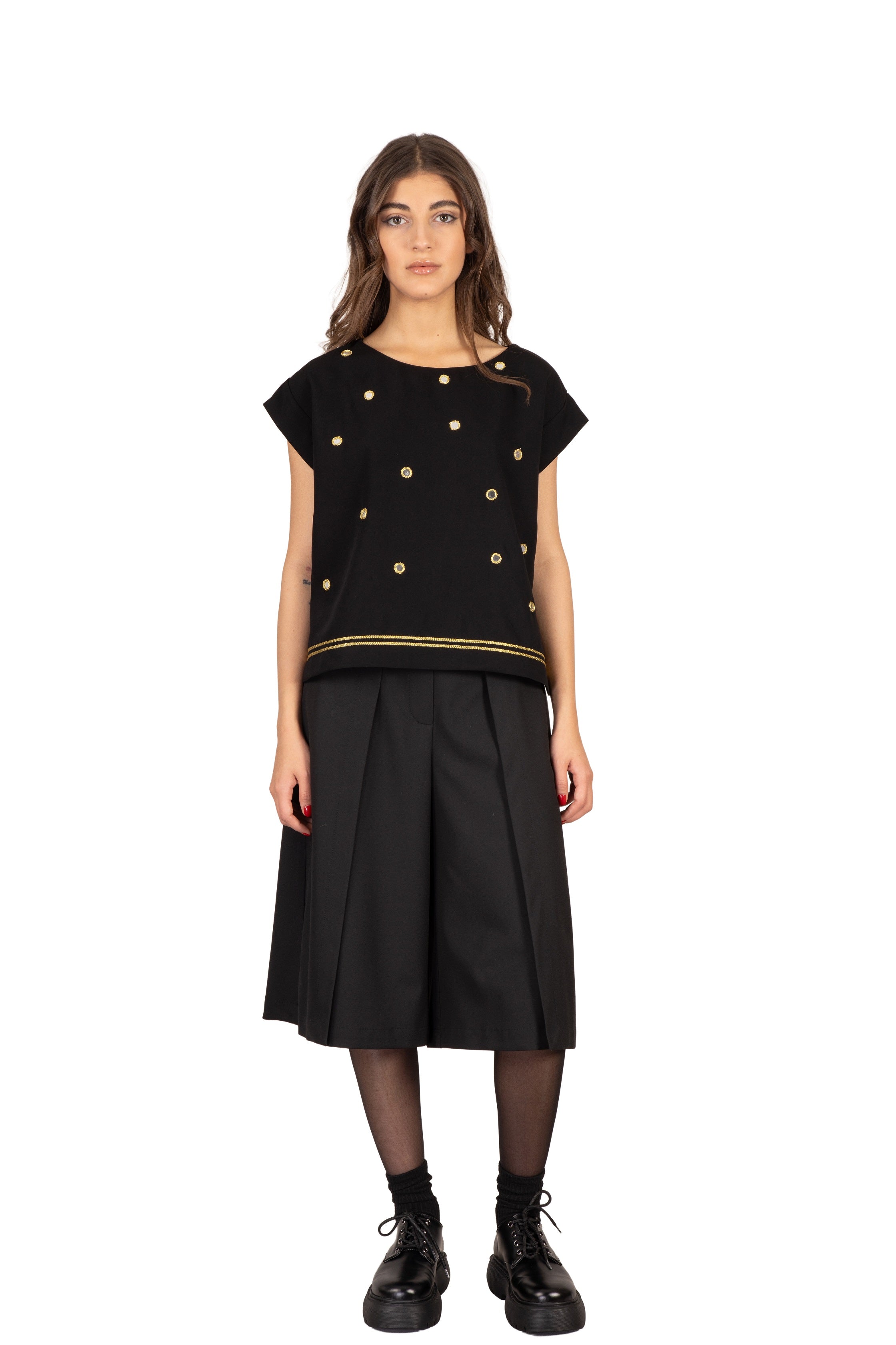 Star Mirror-Embellished Cap-Sleeve Top