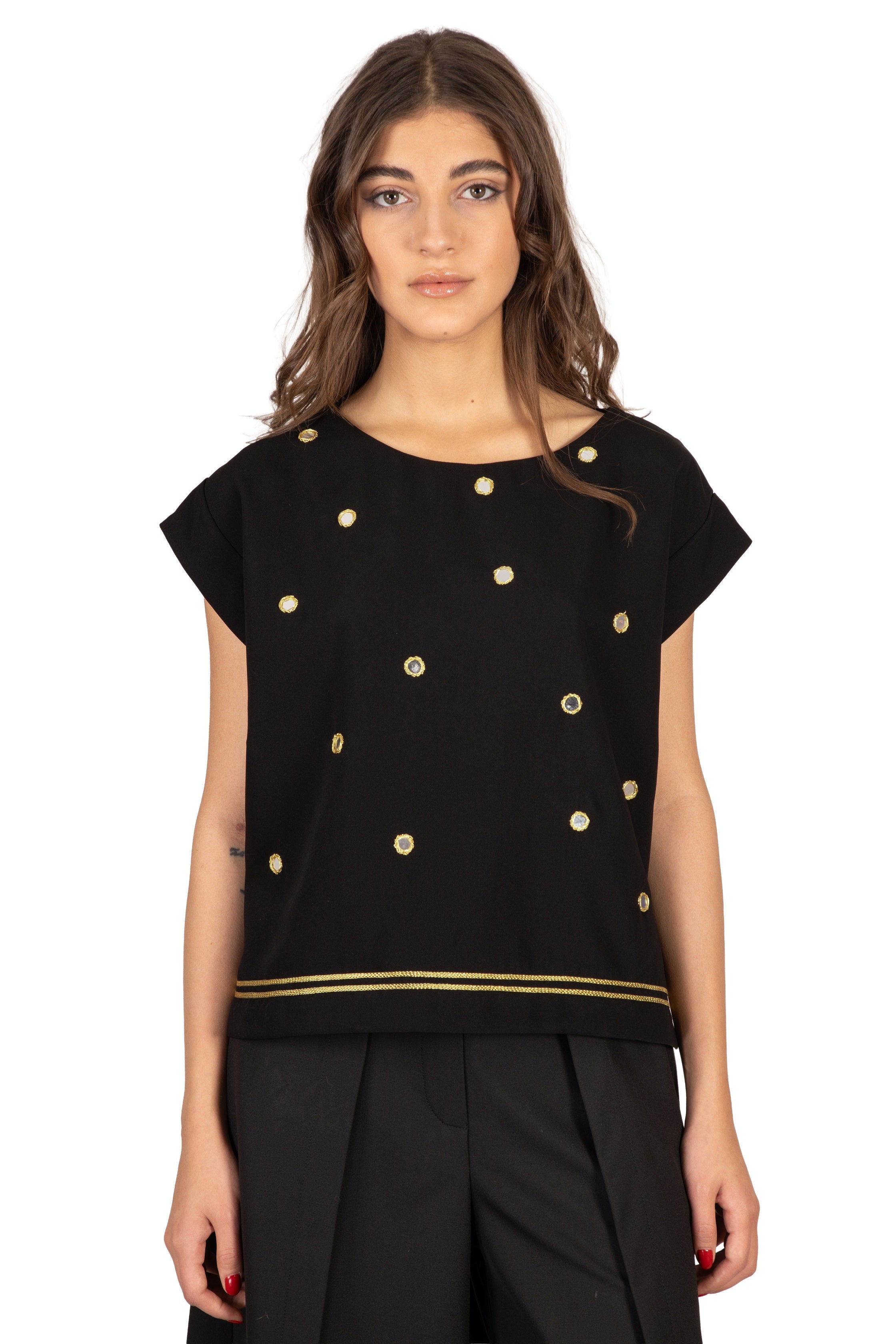Star Mirror-Embellished Cap-Sleeve Top