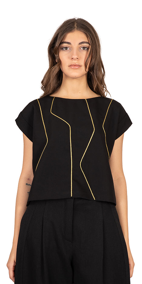 River Hand-Embroidered Cap-Sleeve Top