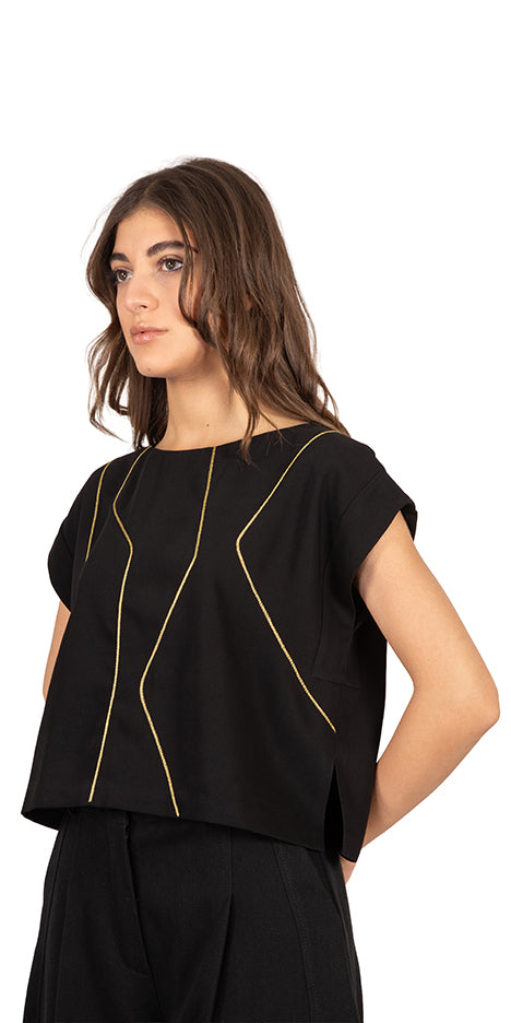 River Hand-Embroidered Cap-Sleeve Top