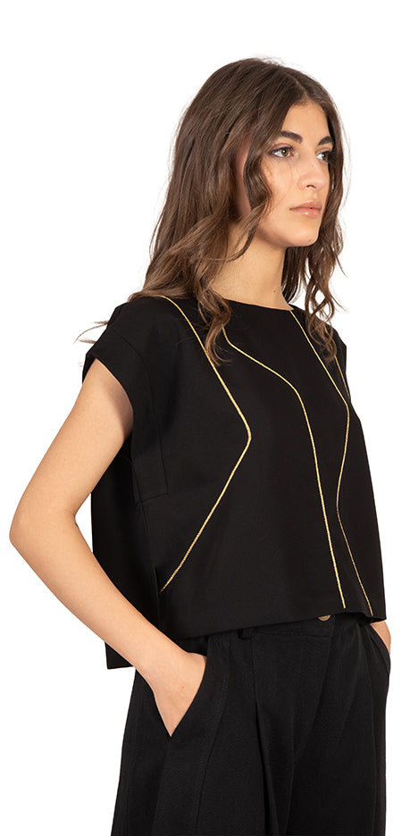 River Hand-Embroidered Cap-Sleeve Top