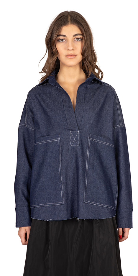 Pooneh Half Placket Denim Shirt