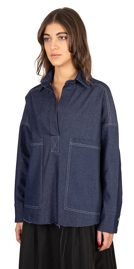 Pooneh Half Placket Denim Shirt