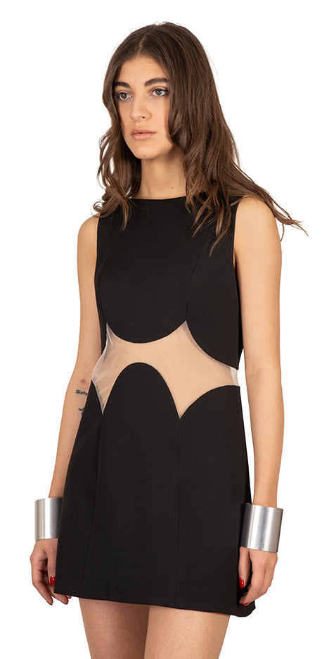 Shana Sleeveless Mini Dress with Sheer Paneling