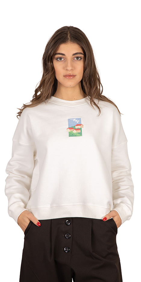 Cottage Embroidered Cropped Sweater