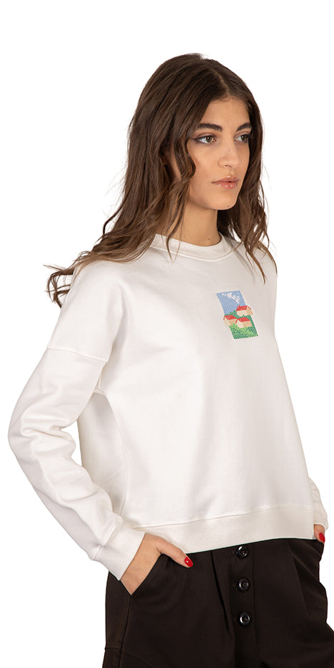 Cottage Embroidered Cropped Sweater