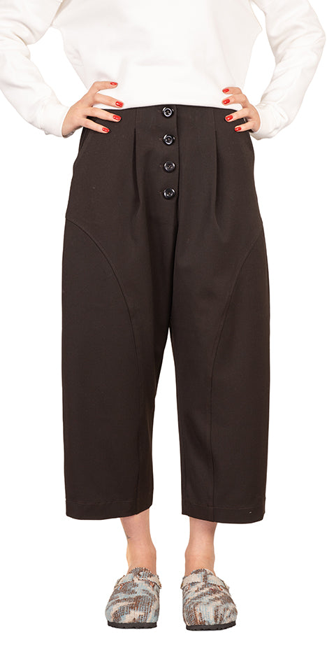 Button-Front Wide-Leg Pants