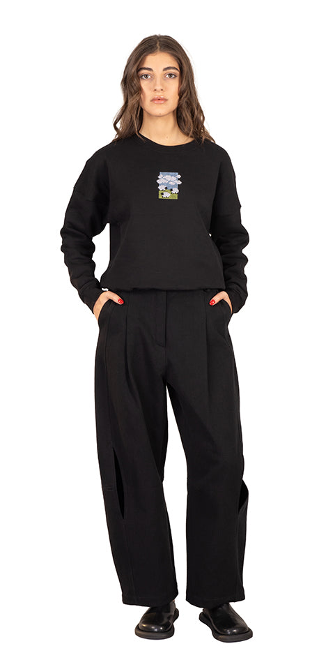 Sheep Flock Embroidered Cropped Sweater