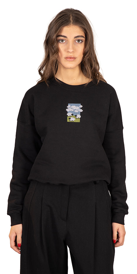 Sheep Flock Embroidered Cropped Sweater