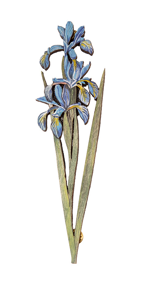 Blue Iris Hand-Painted Brooch
