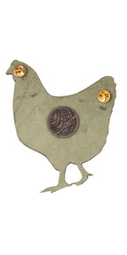 Silver Hen Hand-Painted Brooch