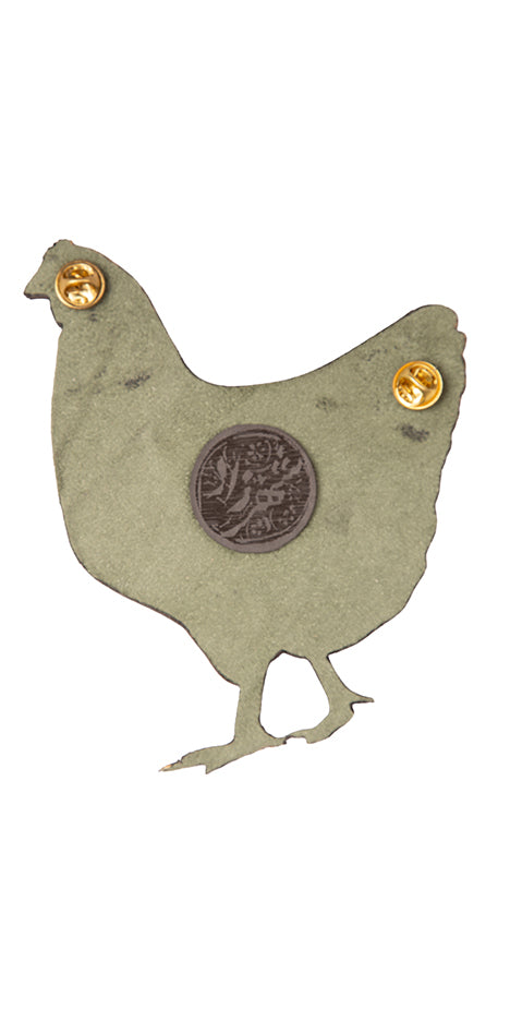 Silver Hen Hand-Painted Brooch