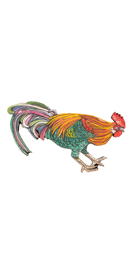 Hand-Painted Rainbow Tail Rooster Brooch