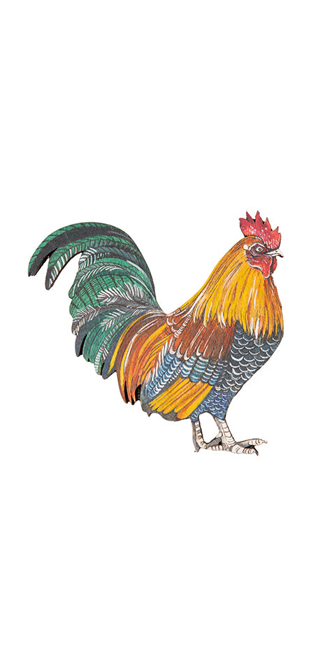 Evergreen Rooster Hand-Painted Brooch