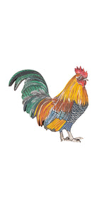 Evergreen Rooster Hand-Painted Brooch