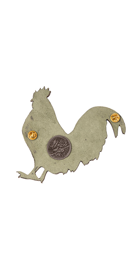 Evergreen Rooster Hand-Painted Brooch