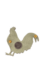 Evergreen Rooster Hand-Painted Brooch